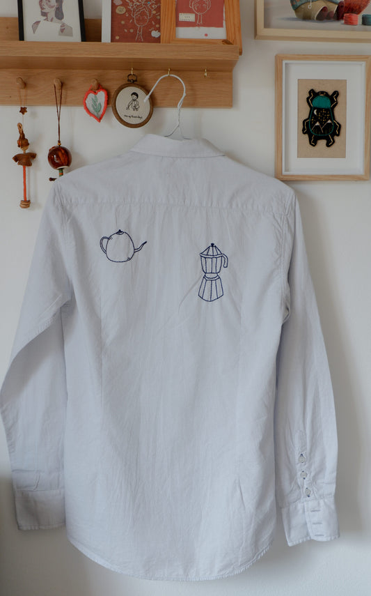 Camicia colazione bianca e azzurra