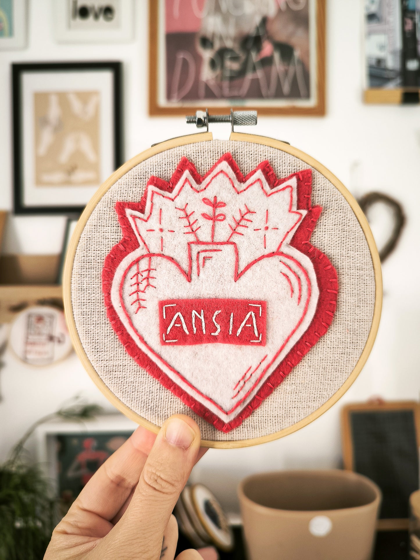Cuore sacro ansia ricamo con cornice